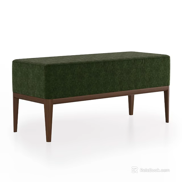 Green Upholstered Sofa Bench With Wooden Legs Modern Living Room Design 3d model 