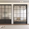 Modern Black Framed Sliding Doors With Square And Arched Grid Glass Interior Design