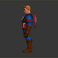 Man In Red White Blue Superhero Uniform With Star Emblem Striped Chest And Brown Boots