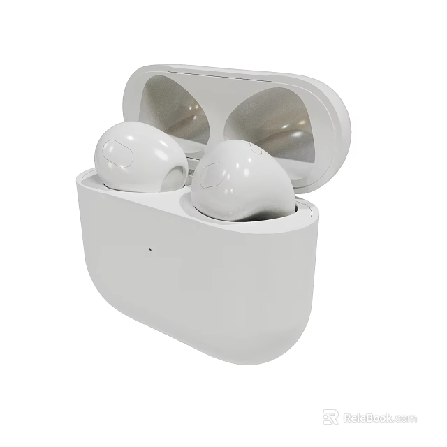 White Wireless Earbuds In Open Portable Charging Case With Sleek Design 3d model 