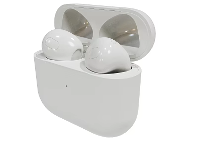 White Wireless Earbuds In Open Portable Charging Case With Sleek Design 3d model