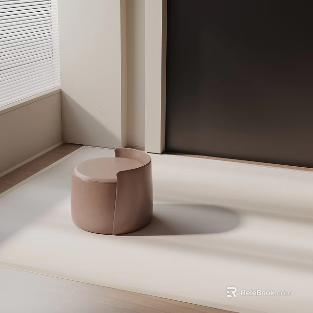 Modern Minimalist Light Brown Leather Round Side Table For Corner With Simple Design Smooth Surface 3d model 