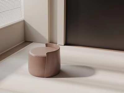 Modern Minimalist Light Brown Leather Round Side Table For Corner With Simple Design Smooth Surface 3d model