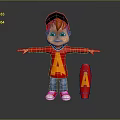 Cartoon Boy In Red Shirt With Letter A Arms Outstretched Standing By Red Skateboard