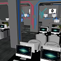 Modern Internet Cafe Interior With Multiple Computers And Comfortable Seats 3d model