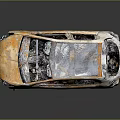 Rusted Abandoned Car With Broken Windows Damaged Front And Body On Gray Background With Reflection