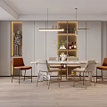 Elegant Modern Restaurant Interior With Wooden Dining Table Brown Chairs And Pendant Lights