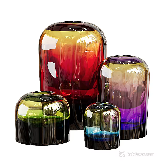 Set Of Four Colorful Ceramic Vases With Gradient Hues And Glossy Modern Design 3d model 