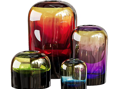 Set Of Four Colorful Ceramic Vases With Gradient Hues And Glossy Modern Design 3d model