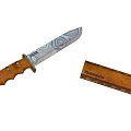 Engraved Blade Knife With Brown Wooden Handle And Decorative Sheath