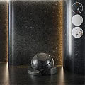 Black Marble Component with Sphere Base against Dark Columns and Circular Material Samples