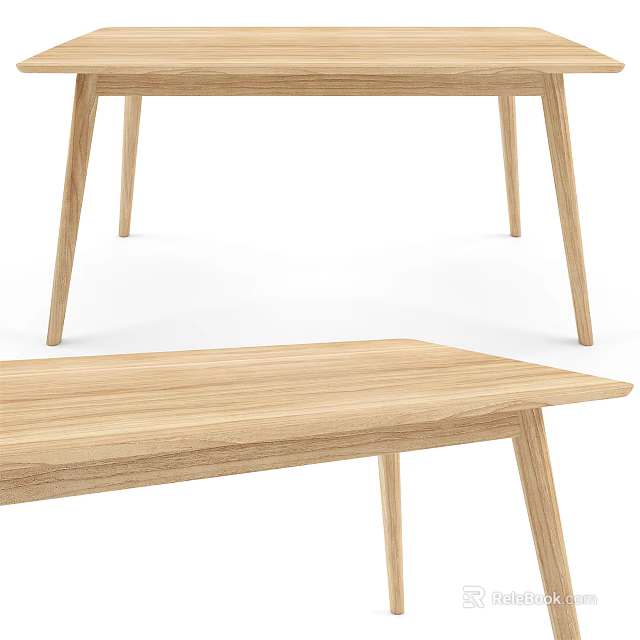 Modern Wooden Dining Table Design With Smooth Tabletop And Slim Legs Structure 3d model 
