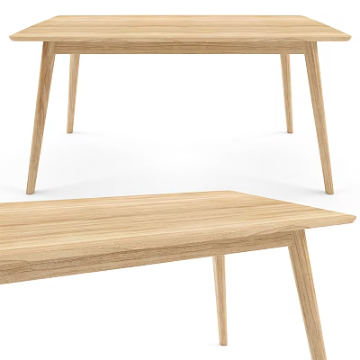 Modern Wooden Dining Table Design With Smooth Tabletop And Slim Legs Structure 3d model