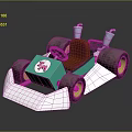 Turquoise And White Toy Go Kart With Brown Seat Black Wheels And Circular Logo Featuring Number 34