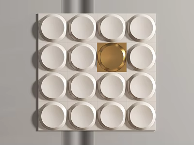 Modern Wall Decor With Symmetrical White Circular Patterns And Golden Center 3d model
