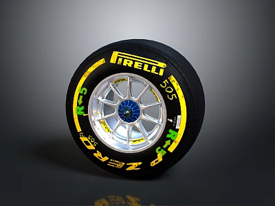 Car Tire Wheel with Pirelli Brand 555 Zero and Silver Hub Blue Center 3d model