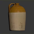 Hand Carved Clay Sculpture Orange And Beige Earthenware Jar With Handle