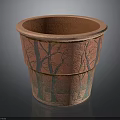Decorative Red Flower Pot With Black Tree Patterns On Surface