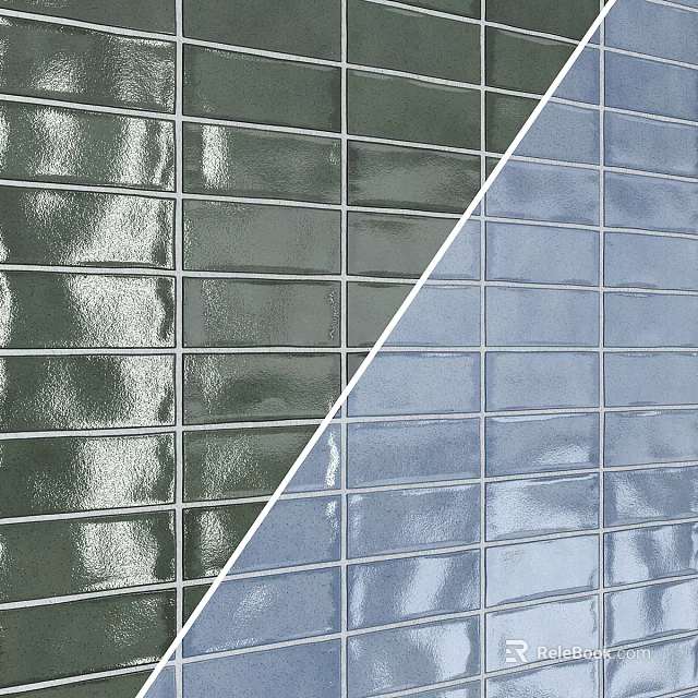 Shiny Green And Blue Tiles Wall With Diagonal Split For Decorative Interior Design 3d model