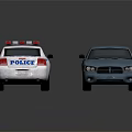 White Police Car And Blue Sedan Toy Models On Reflective Surface
