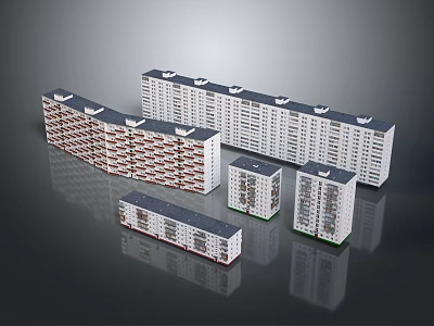 Multi Story Modern Residential Apartment Buildings With Rectangular Structures And Various Arranged Layouts 3d model