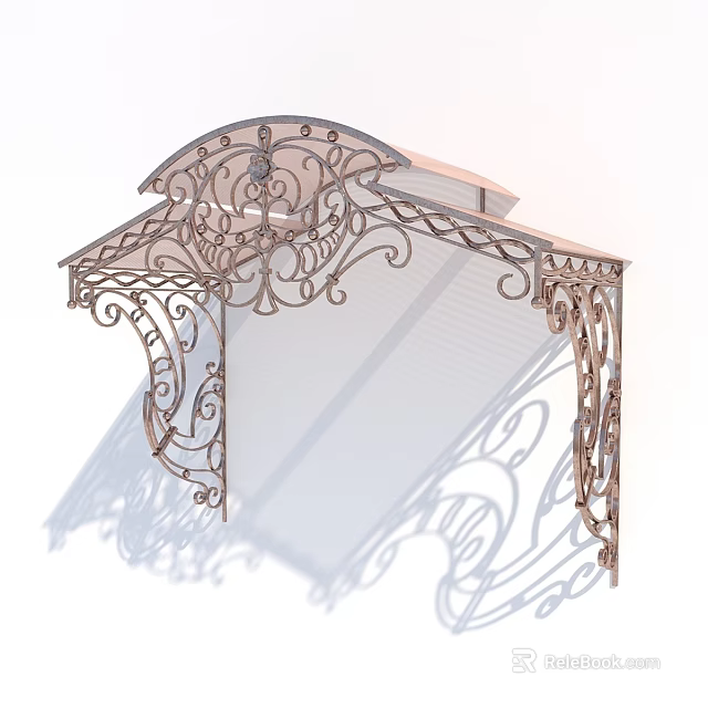 Ornate Iron Canopy With Intricate Carvings And Decorative Scroll Design 3d model 