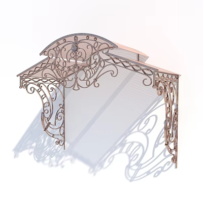 Ornate Iron Canopy With Intricate Carvings And Decorative Scroll Design 3d model