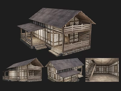 Traditional Wooden House Design Featuring Wooden Roof Porch Windows And Interior Space 3d model