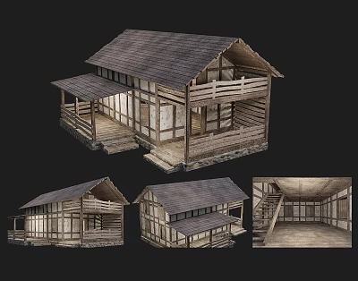 Modern wooden house ancient house 3d model