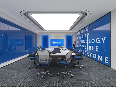 Modern Conference Room Interior Design With Large Screen Quality Technology And Blue Accents 3d model
