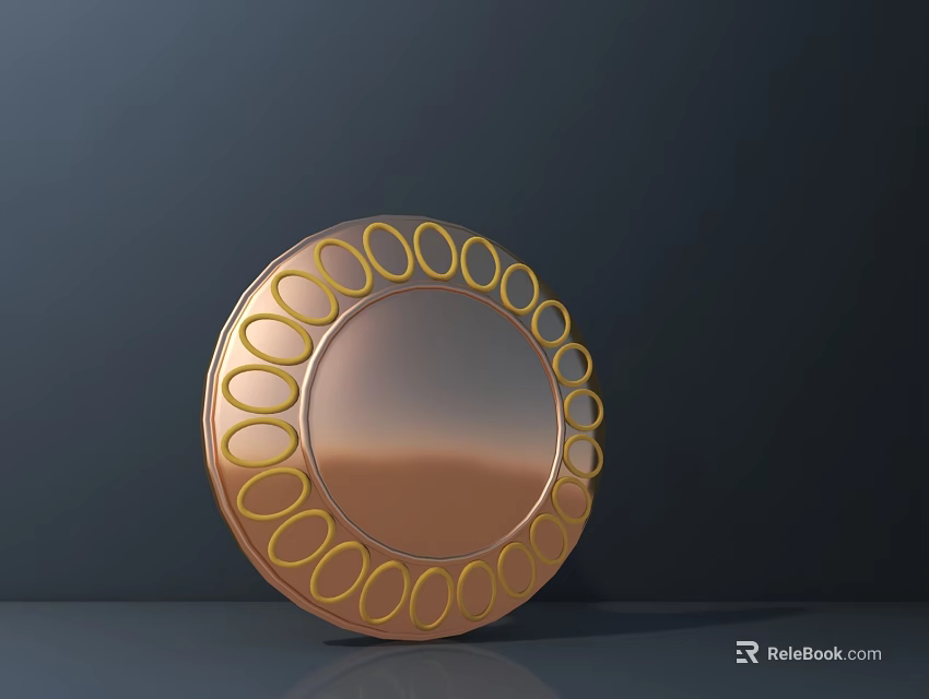 Round Copper Decorative Plate With Gold Circular Patterns On Dark Background 3d model 