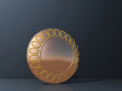 Round Copper Decorative Plate With Gold Circular Patterns On Dark Background 3d model