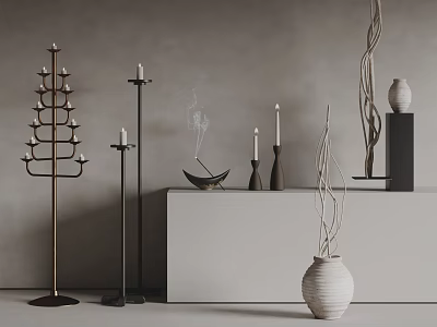 Modern Candle Lamp With Metal Stand And Decorative Vase For Interior Decoration 3d model