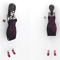Stylish Black Dress With Pink Line Design And Matching Sandals And Bracelets