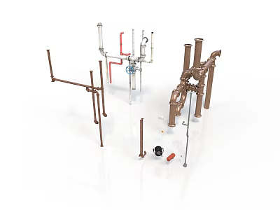 Copper And White Metal Equipment With Pipes Brackets And Mechanical Parts 3d model