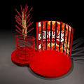 Red Decorative Installation With Screen Ladder And Lantern Like Decorations On Platform 3d model