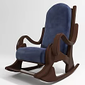 Comfortable Rocking Chair With Blue Upholstered Seat Wooden Frame And Curved Armrests