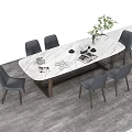 Modern Dining Table Set Featuring Gray Chairs Marble Top and Decorative Plant 3d model