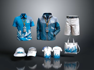 Blue White Daily Life Products With Polo Shirt Jacket Shorts Caps T Shirts Tote Bag 3d model