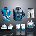 Blue White Daily Life Products With Polo Shirt Jacket Shorts Caps T Shirts Tote Bag
