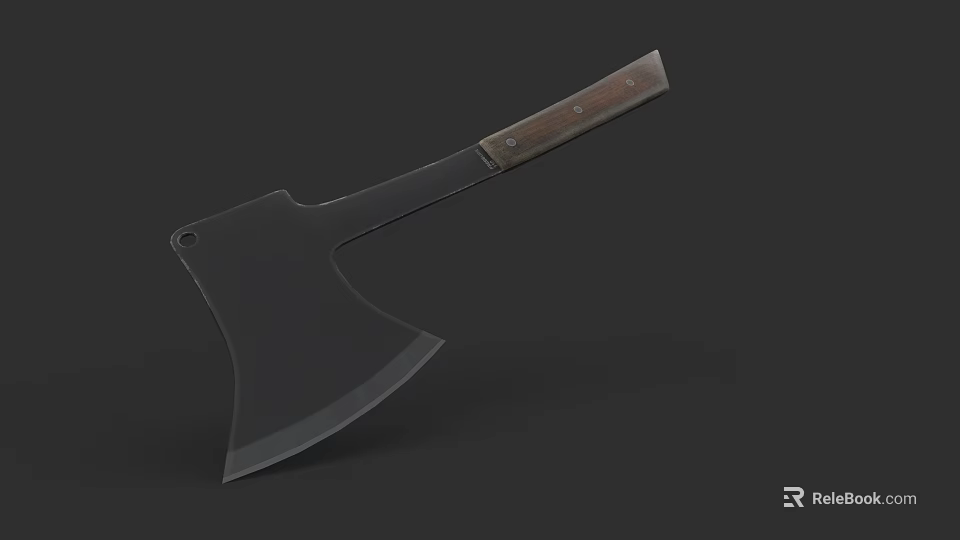 Single Sharp Black Axe With Wooden Handle And Metal Blade Design 3d model 