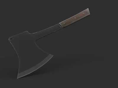 Single Sharp Black Axe With Wooden Handle And Metal Blade Design 3d model