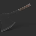Single Sharp Black Axe With Wooden Handle And Metal Blade Design