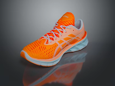 Breathable Asics Running Shoes with Orange Mesh Upper and Lightweight Cushioned Sole 3d model