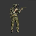 Tactical Game and Movie Character in Camouflage Uniform Holding Rifle with Helmet