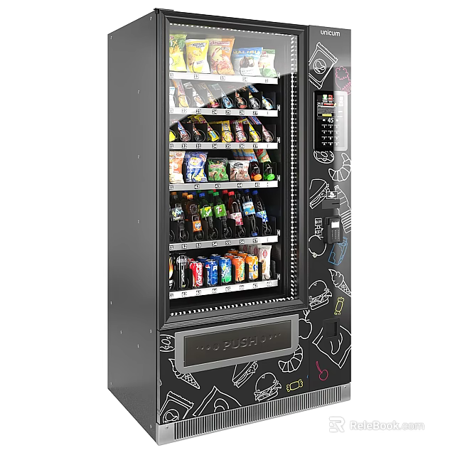 Commercial Automatic Vending Machine With Assorted Snacks Drinks And Modern Black Design 3d model