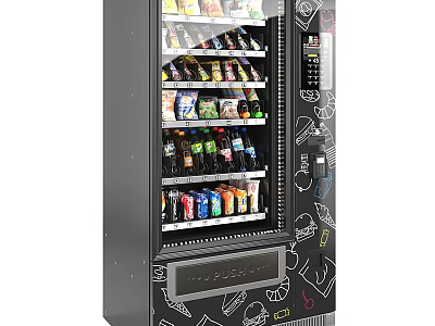 Commercial Automatic Vending Machine With Assorted Snacks Drinks And Modern Black Design 3d model