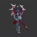 Mythical Warrior Creature With Red Head Blue Jacket Silver Decorations Red Hands Holding Battle Axe
