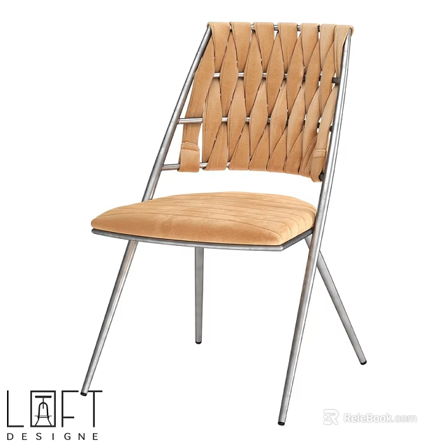 Modern Single Chair With Woven Backrest Metal Frame And Velvet Padded Seat 3d model 
