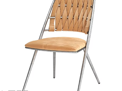 Modern Single Chair With Woven Backrest Metal Frame And Velvet Padded Seat 3d model